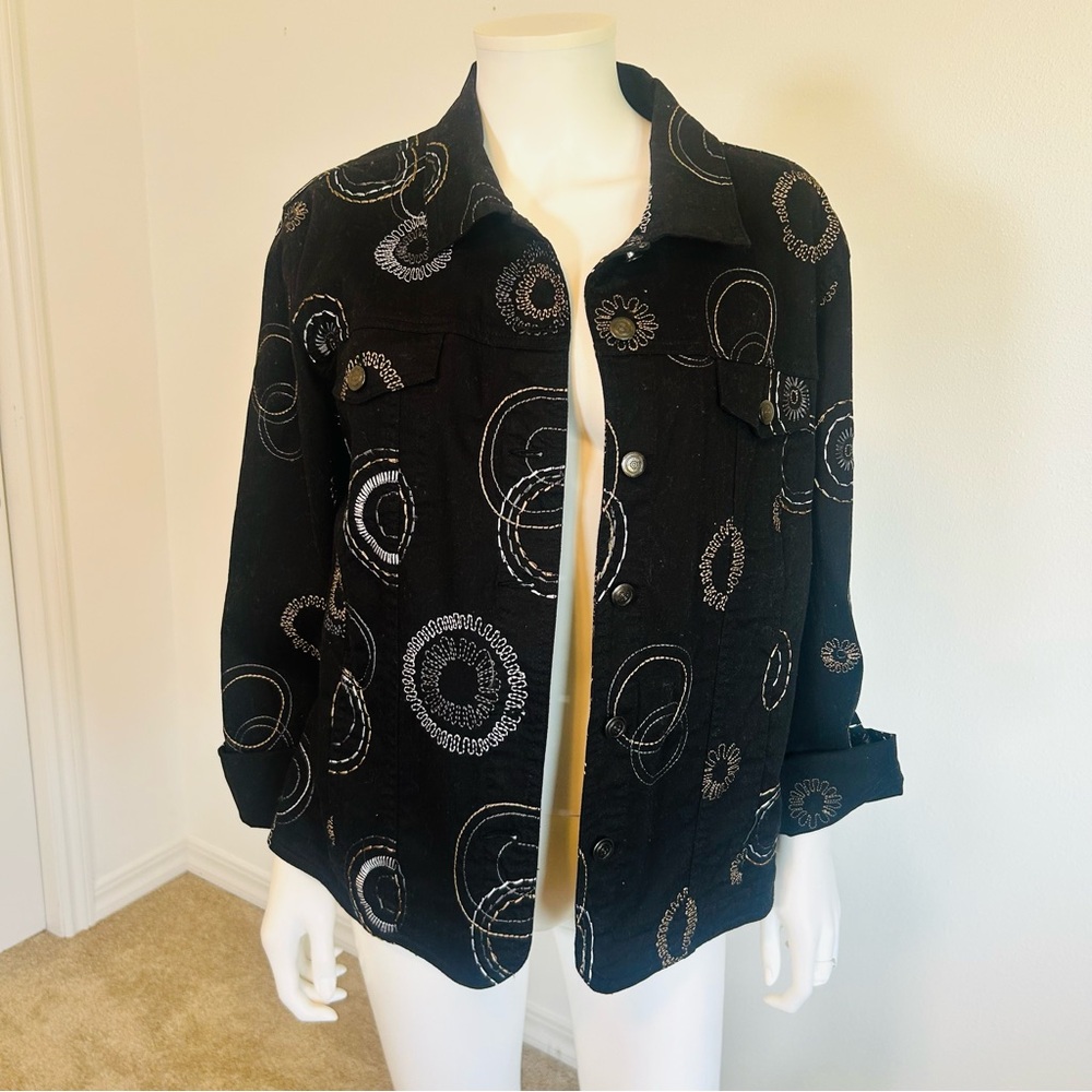 JM Collection Dark Denim Jacket with Embroidery